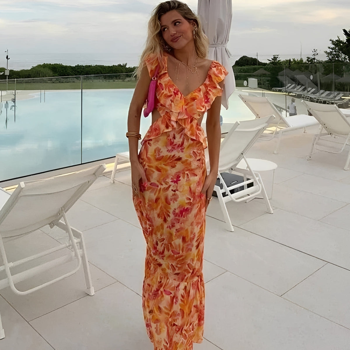 Lorraine - Stilvolles langes Kleid mit Blumenprint