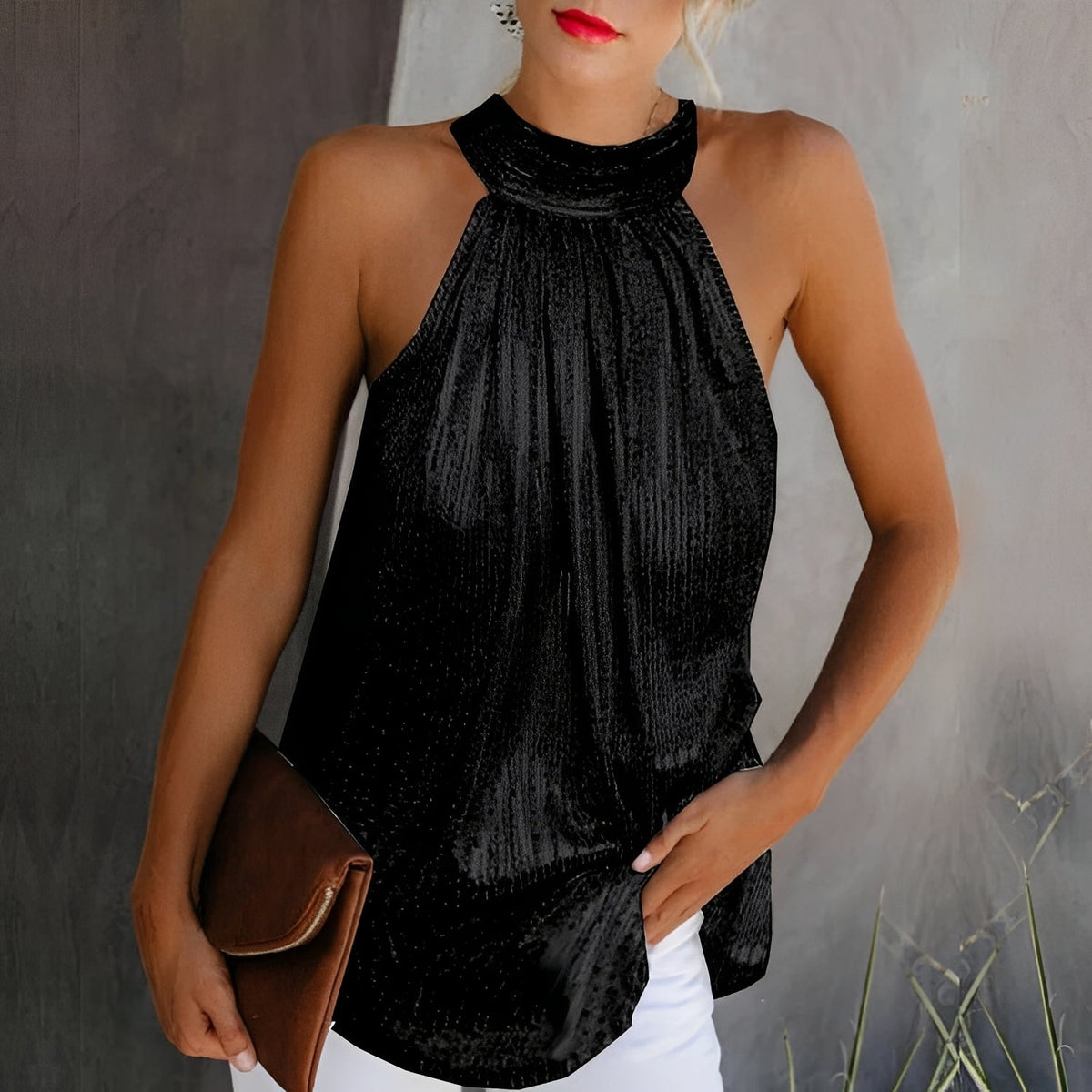 Loni - Glanzvolles, schimmerndes Neckholder-Top