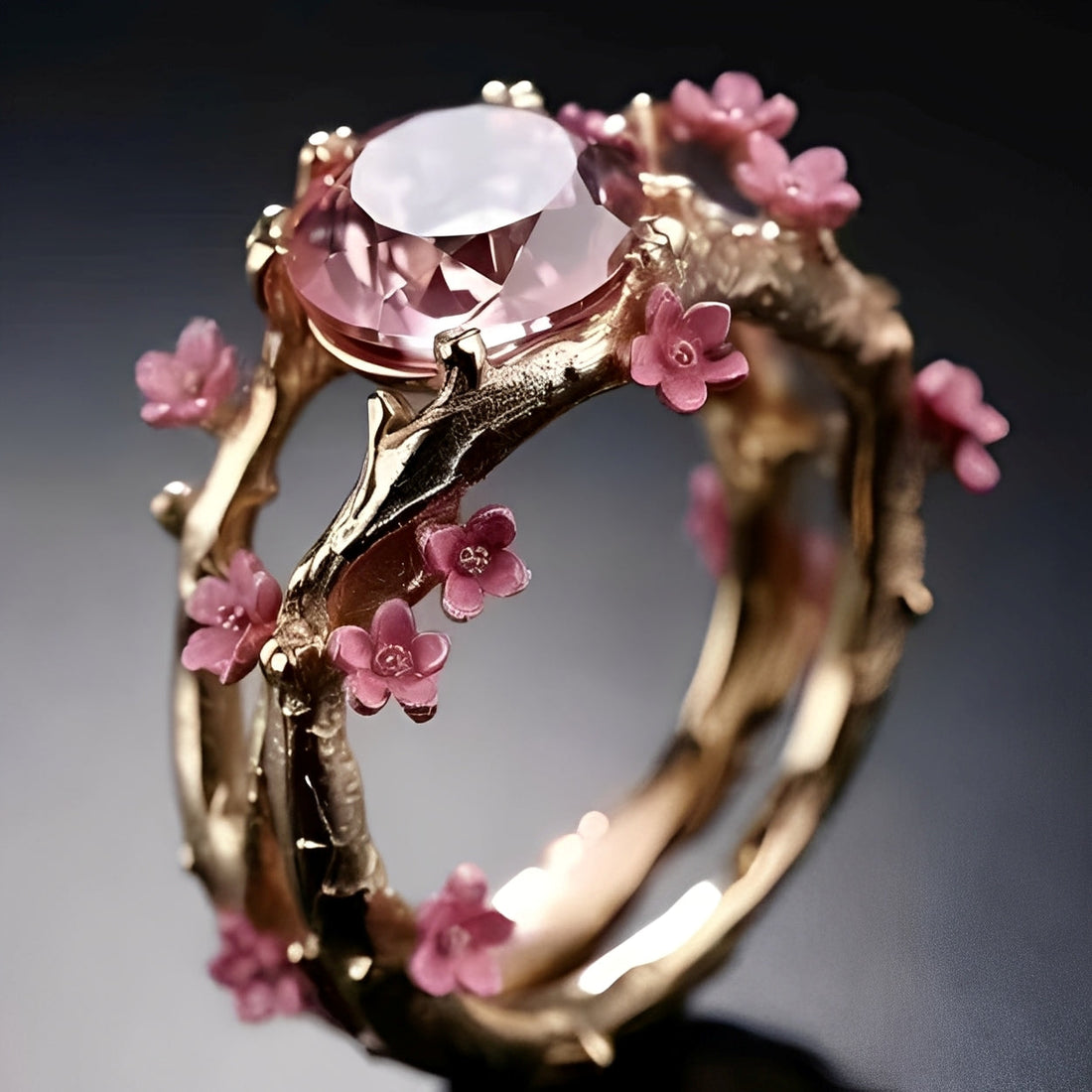 Elina – Verzauberter Ring mit rosa Akzent und Blumen