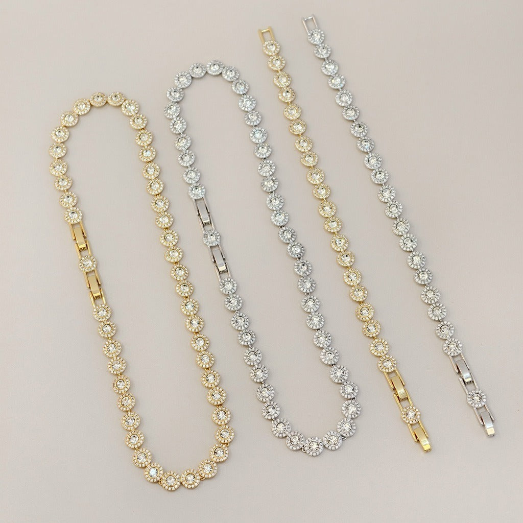 Victoria – Halskette und Armband mit schimmerndem runden Knopf