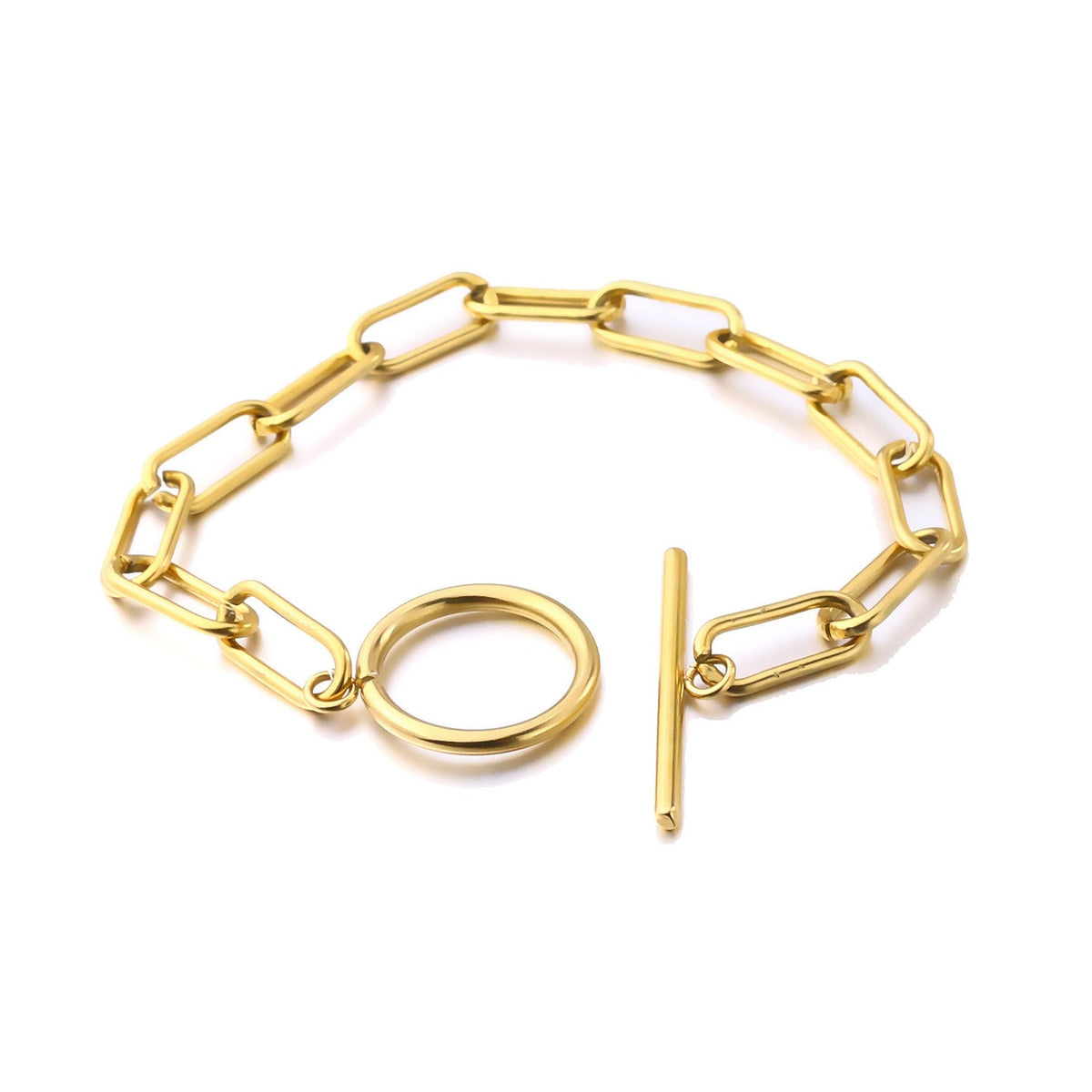 Millie – T-Bar Armband mit rechteckigen goldenen Gliedern