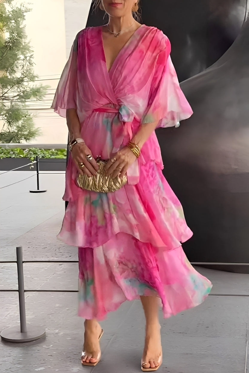 Jane - Florales, mehrlagiges Kleid mit V-Ausschnitt für Damen