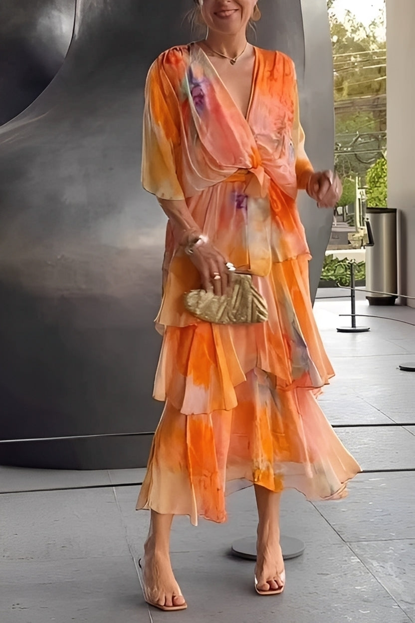 Jane - Florales, mehrlagiges Kleid mit V-Ausschnitt für Damen