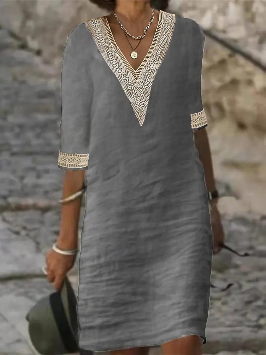 Jana - V-Ausschnitt Kleid mit Spitzendetails