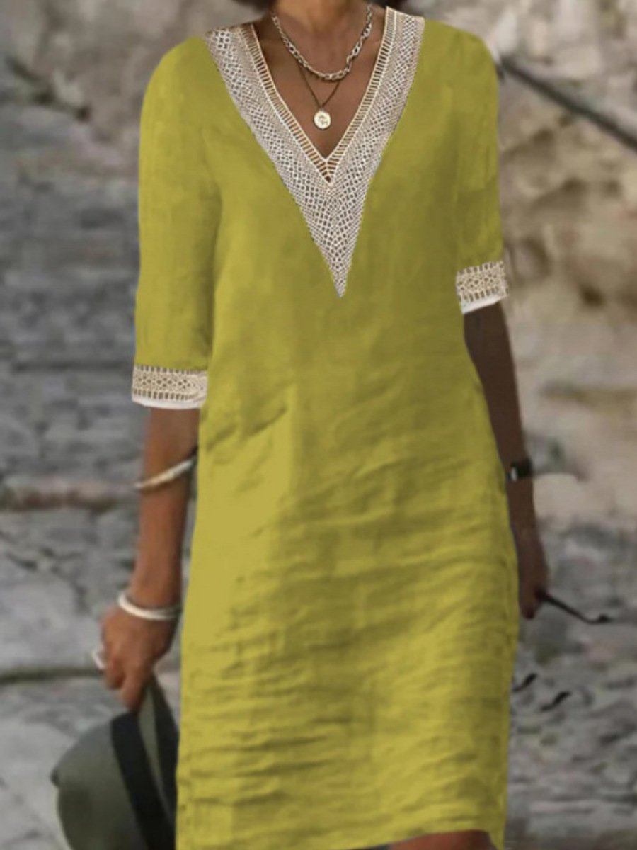 Jana - V-Ausschnitt Kleid mit Spitzendetails