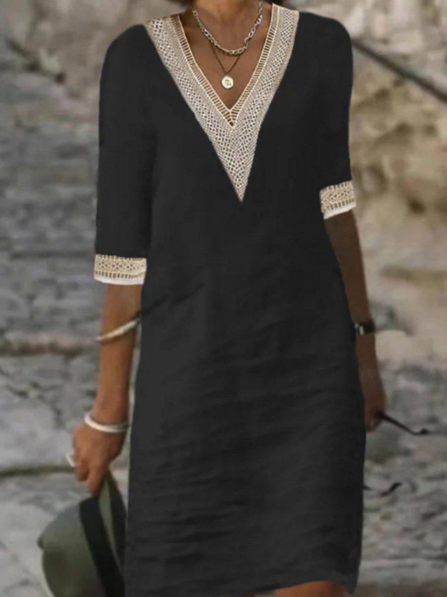 Jana - V-Ausschnitt Kleid mit Spitzendetails
