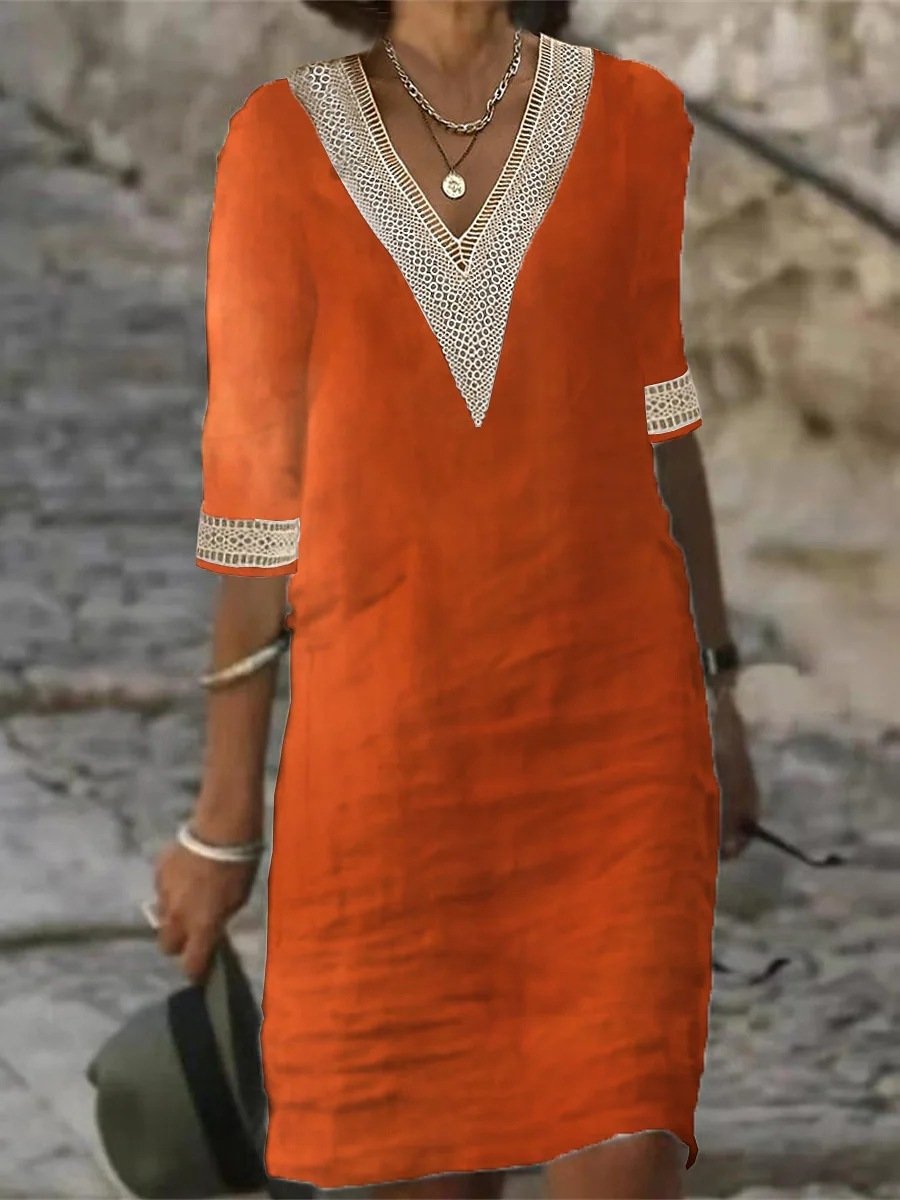 Jana - V-Ausschnitt Kleid mit Spitzendetails