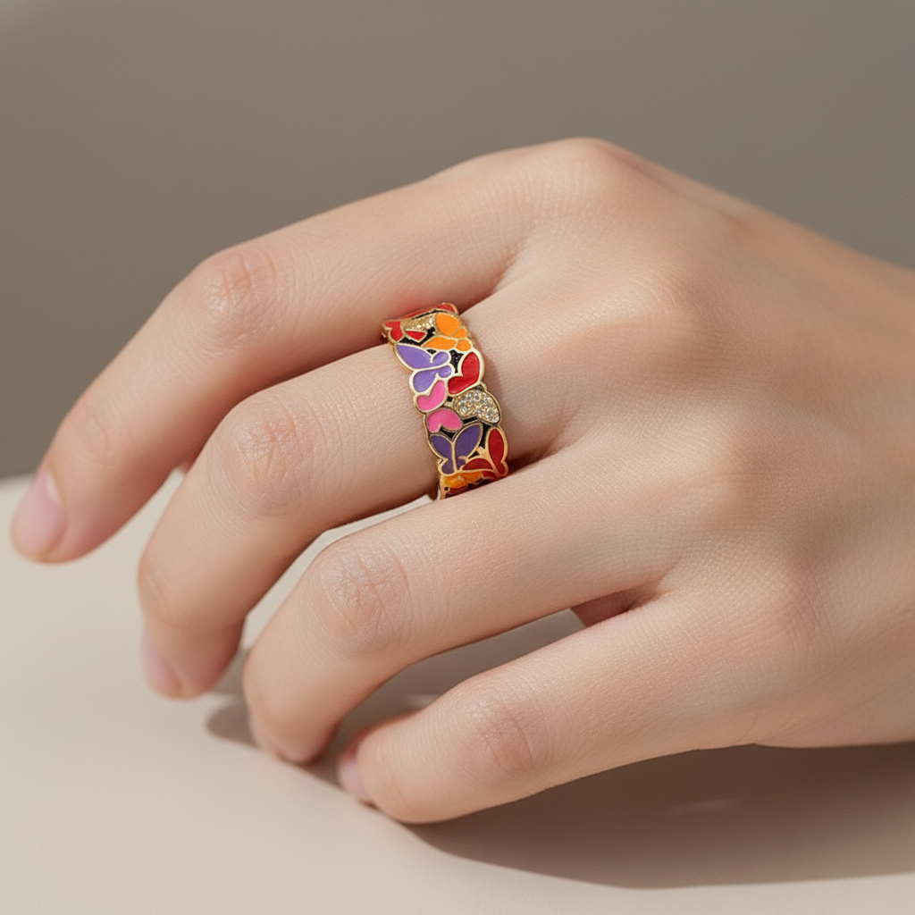 Kamille – Großer Camille-Ring mit blauem Blattdesign