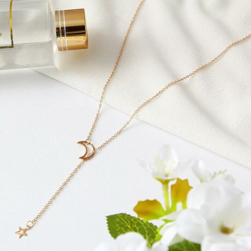 Lariat-Halskette mit Mond und Sternen